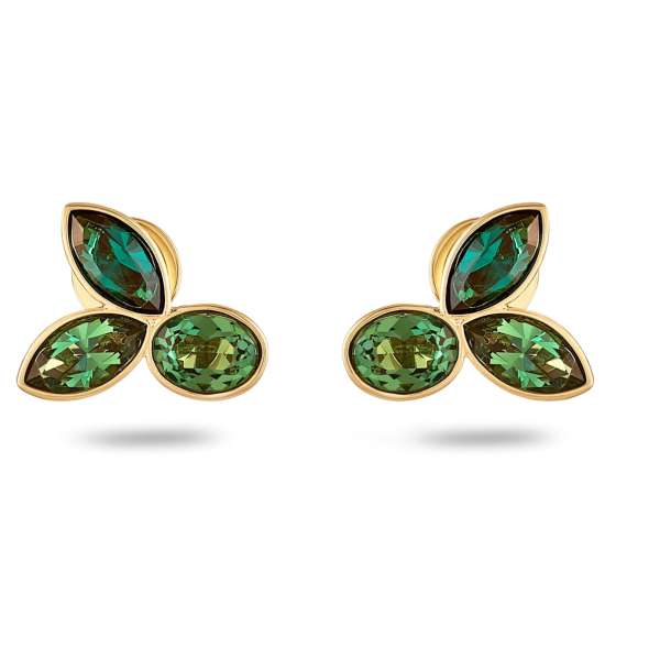Swarovski Bambusz stud bedugós fülbevaló, zöld, arany árnyalatú bevonattal