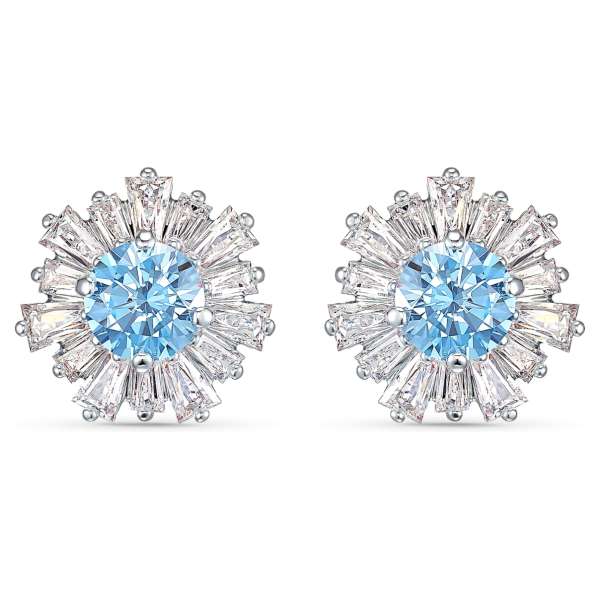 Swarovski Napsugár bedugós fülbevalók, kék, ródium bevonattal