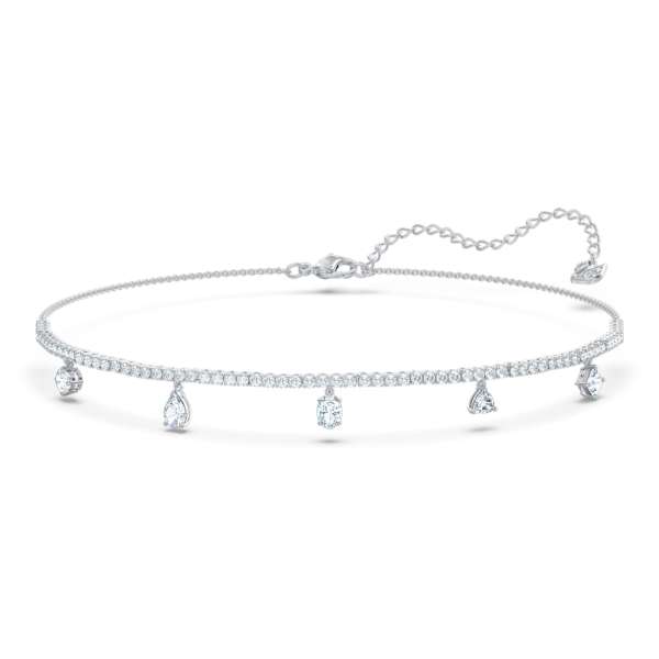 Swarovski Tennis Deluxe Mixed choker nyaklánc, fehér, ródiumbevonattal