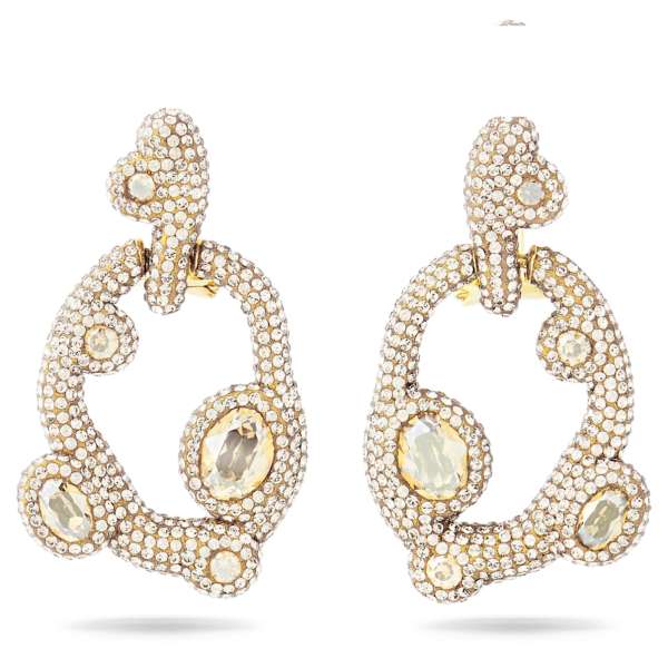Swarovski Tigris Pierced Earrings, White, Gold-tone plated