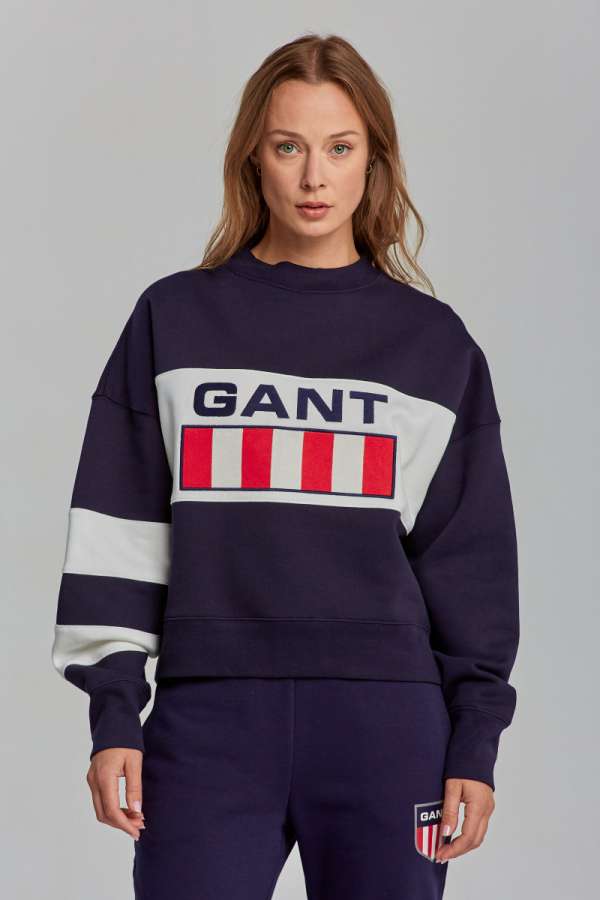 ELEGÍTŐ FELSŐ GANT D2. GANT RETRO LOGO BLOCK C-NECK EVENING BLUE