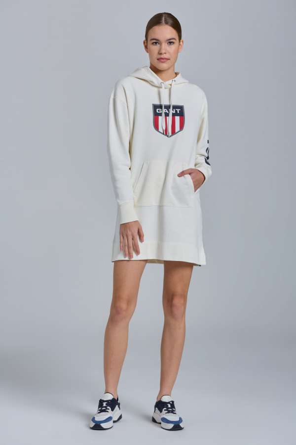 RUHA GANT D1. RETRO SHIED HOODIE DRESS EGGSHE