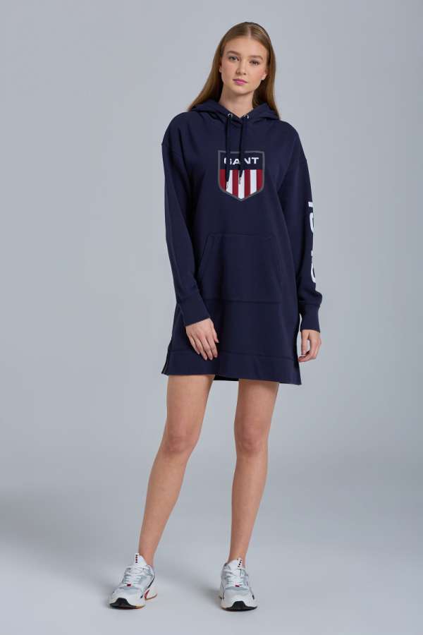 RUHA GANT D1. RETRO SHIELD HOODIE DRESS EVENING BLUE