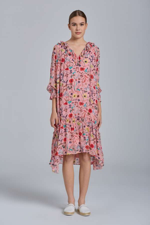 RUHA GANT D2. WILD FLORAL FLOUNCE DRESS PREPPY PINK