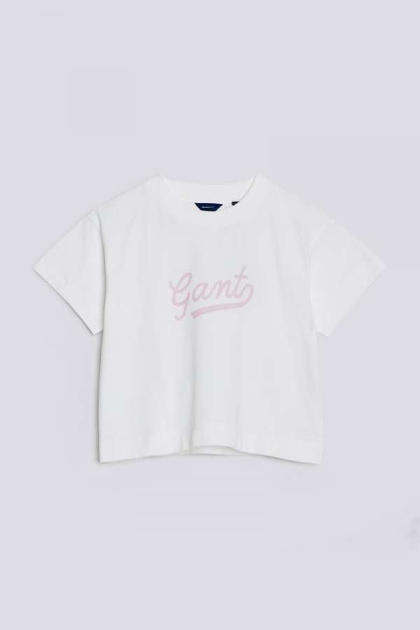 PÓLÓ GANT D2. SCRIPT SS T-SHIRT WHITE