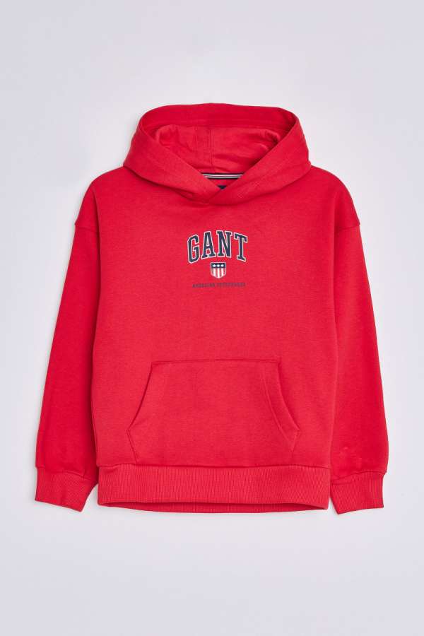 MELEGÍTŐ FELSŐ GANT D2. GANT RETRO SHIELD HOODIE BRIGHT RED