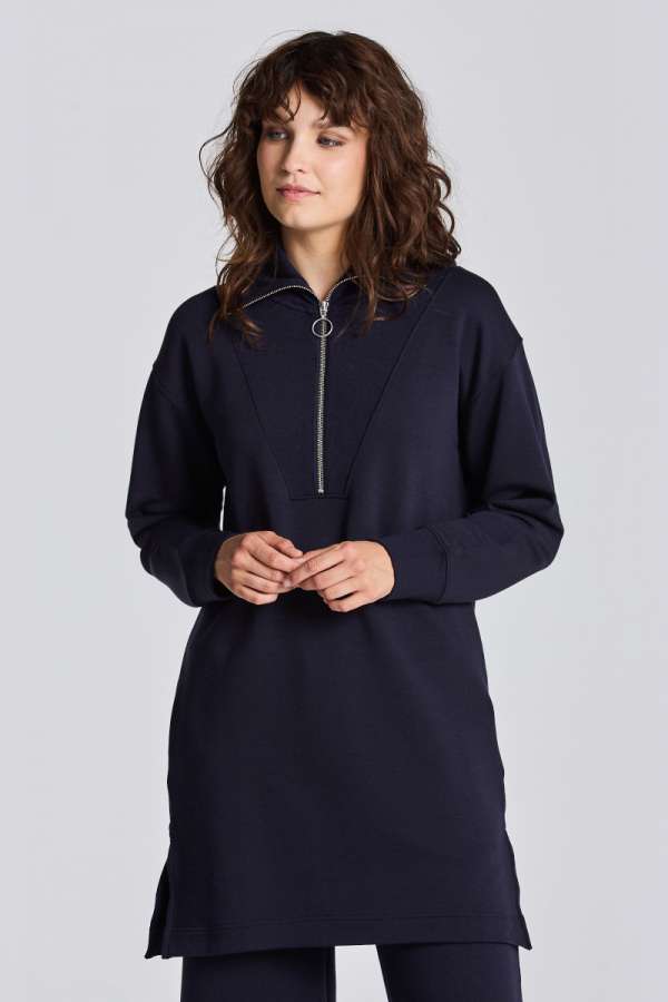 RUHA GANT D1. HALF ZIP SWEAT DRESS EVENING BLUE