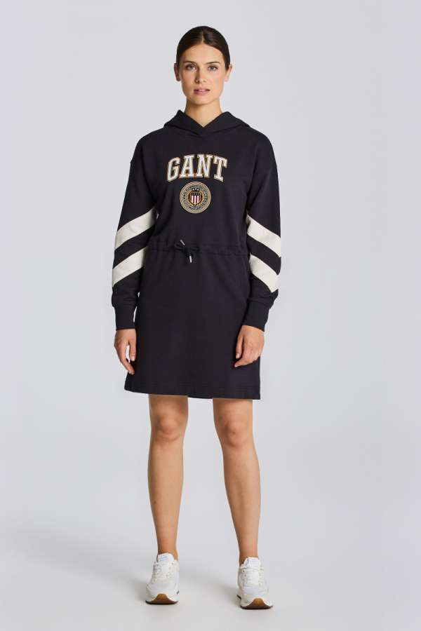 RUHA GANT D1. CREST SHIELD HOODIE DRESS EBONY BLACK