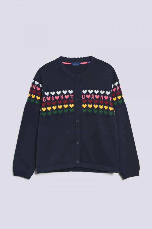 PULÓVER GANT D2. HEART KNITTED CARDIGAN EVENING BLUE