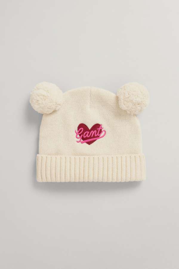 SAPKA GANT D2. POMPOM HEART BEANIE EGGSHELL