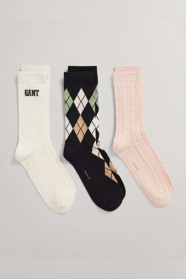 ZOKNI GANT D1. SOCKS 3-PACK SILVER PEONY