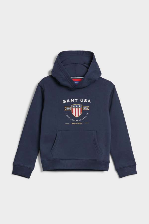 MELEGÍTŐ FELSŐ GANT D1. BANNER SHIELD HOODIE EVENING BLUE