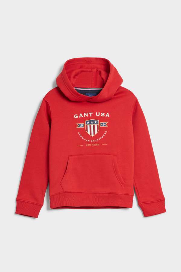 MELEGÍTŐ FELSŐ GANT D1. BANNER SHIELD HOODIE RUBY RED