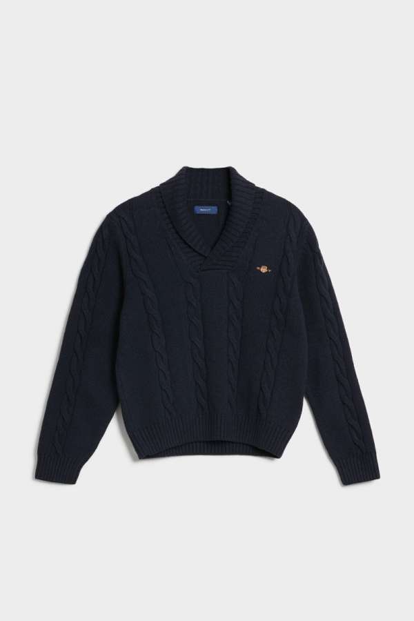 PULÓVER GANT D1. SHAWL COLLAR CABLE KNIT EVENING BLUE