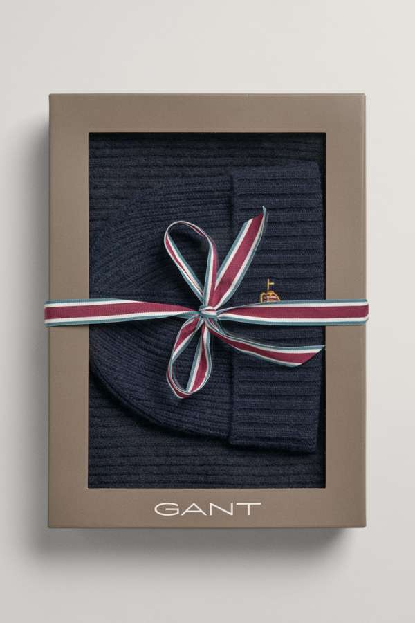 SAPKA GANT D1. BEANIE SCARF GIFT BOX EVENING BLUE