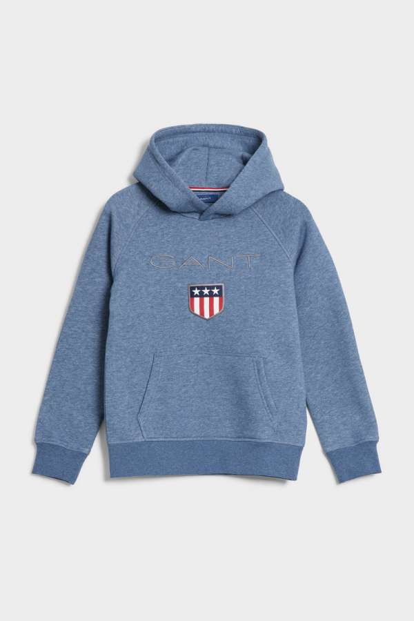 MELEGÍTŐ FELSŐ GANT SHIELD HOODIE INDIGO BLUE MELANGE