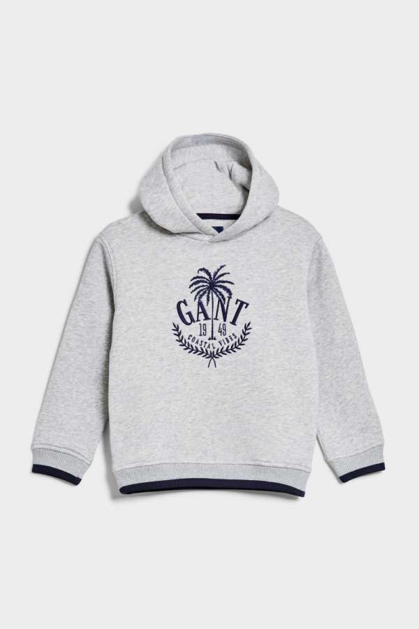 MELEGÍTŐ FELSŐ GANT PALM EMBROIDERY HOODIE LIGHT GREY MELANGE