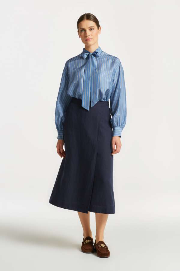 SZOKNYA GANT LINEN VISCOSE MIDI SKIRT EVENING BLUE