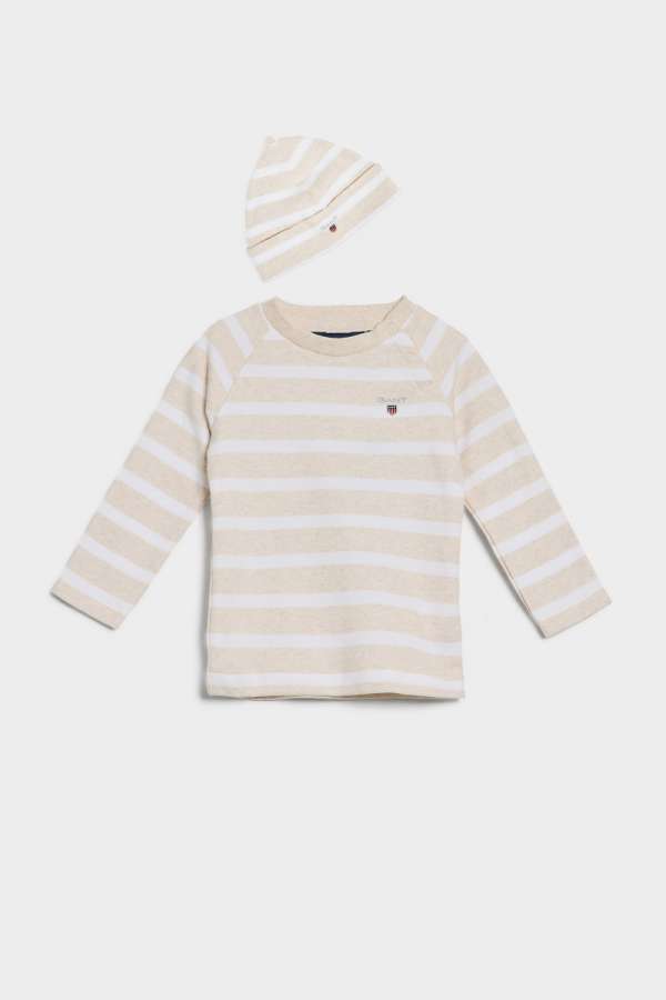 GYEREK SZETT GANT STRIPED TOP AND BEANIE LIGHT BEIGE MELANGE