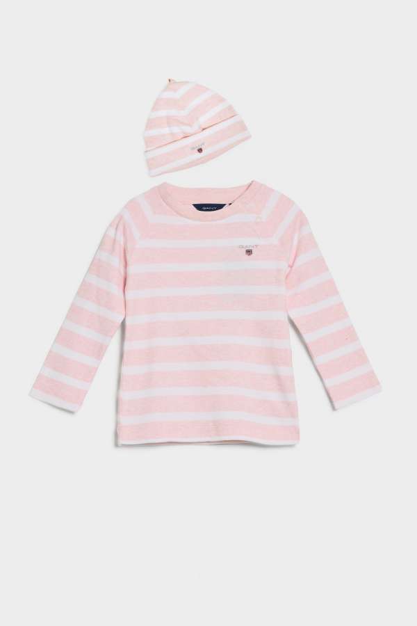 GYEREK SZETT GANT STRIPED TOP AND BEANIE LIGHT PINK MELANGE