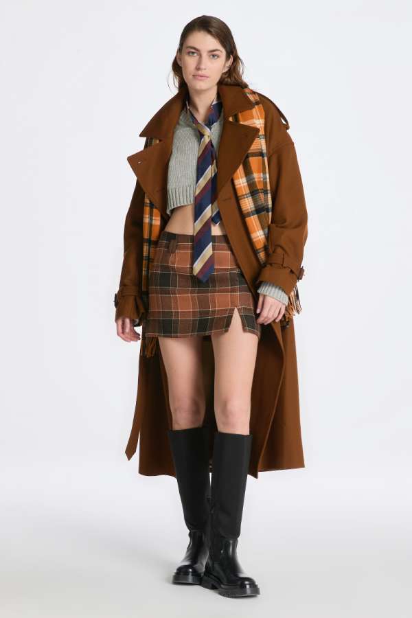 SZOKNYA GANT CHECKED WOOL MINI SKIRT CINNAMON BROWN