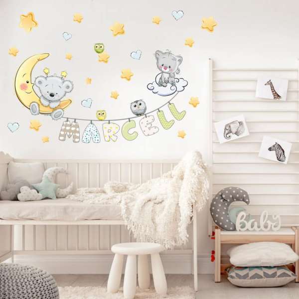 Gyerekszoba falmatrica - Névre szóló állatkás falmatrica fiúknak