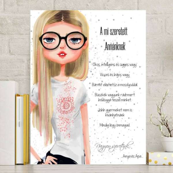 Ajándék lánygyermeknek- Szeretet kifejezése a szülőktől - tábla 40x30cm