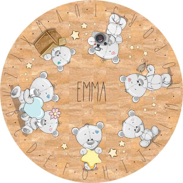 Kör alakú gyerekszobaszőnyeg macikkal és névvel