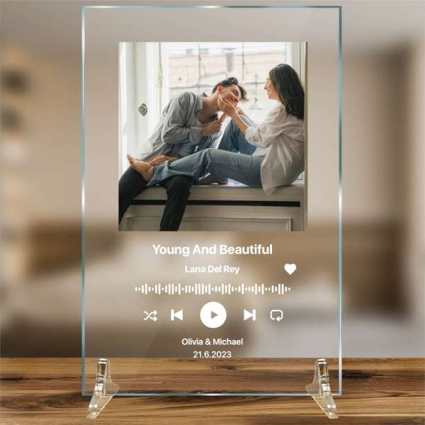 Spotify üvegplakett, fotó és dal üveglapon