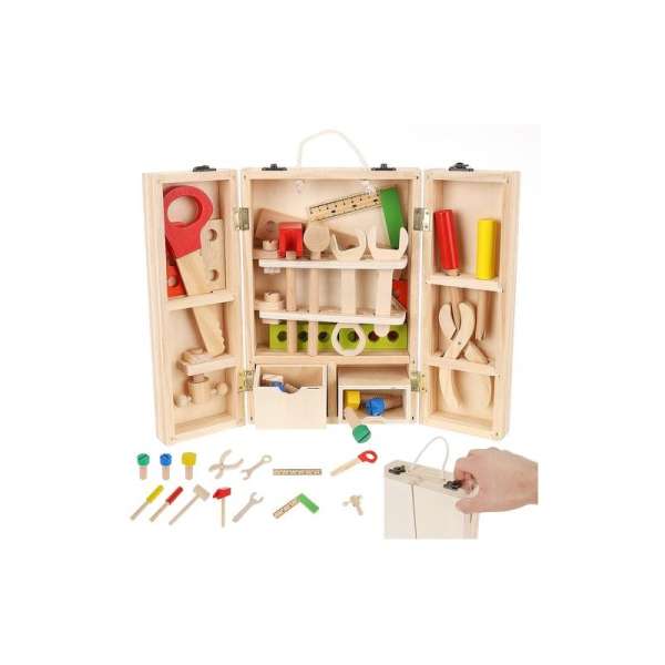 Fa szerszámkészlet, szerszámosláda gyerekeknek, fejlesztőjáték, kreativitás-, logika- és készségfejlesztő szett