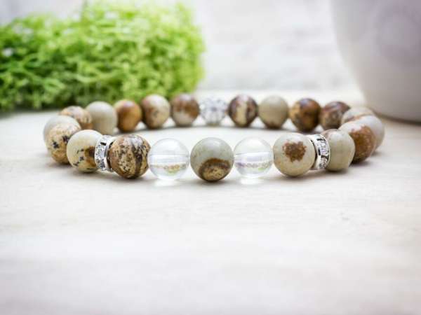 Megértő barát jáspis és aurakvarc vegyes ásvány karkötő