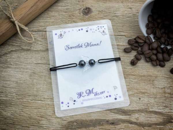Szeretlek Mama hematit angyal karkötő