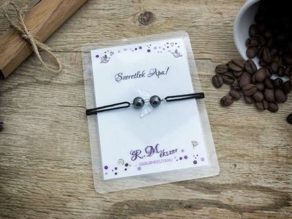 Szeretlek Apa hematit angyal karkötő