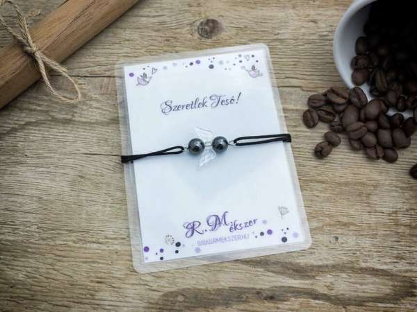 Szeretlek Tesó hematit angyal karkötő