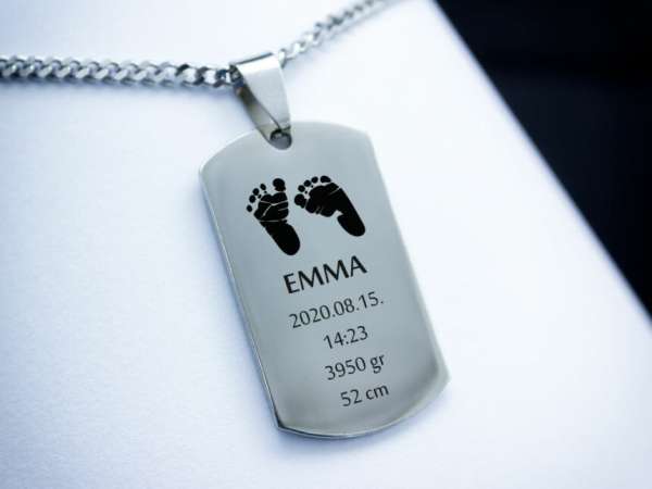 Láblenyomat egyedi acél téglalap medálos nyaklánc