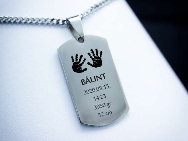 Kézlenyomat egyedi acél téglalap medálos nyaklánc