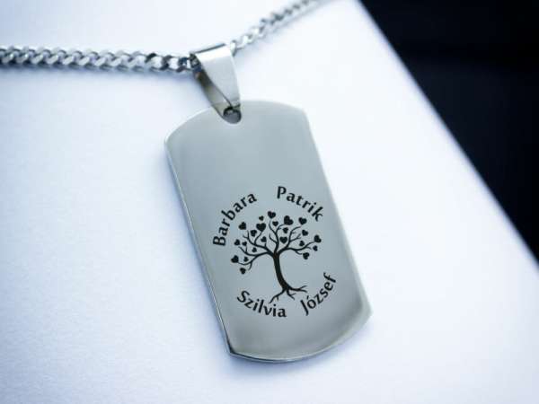 Életfa egyedi acél téglalap medálos nyaklánc