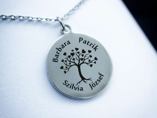 Életfa egyedi acél kör medálos nyaklánc