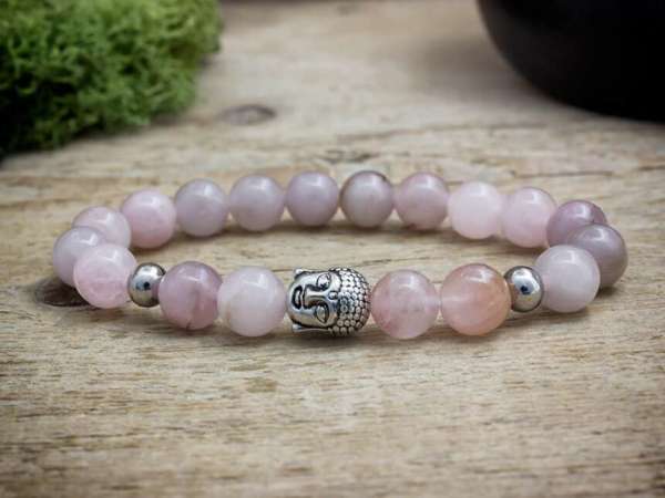 Buddha rózsakvarc ásvány karkötő