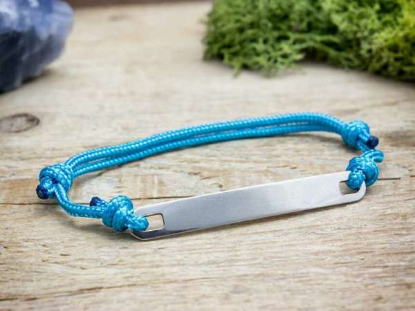 Gravírozható lapbetétes kék microcord karkötő