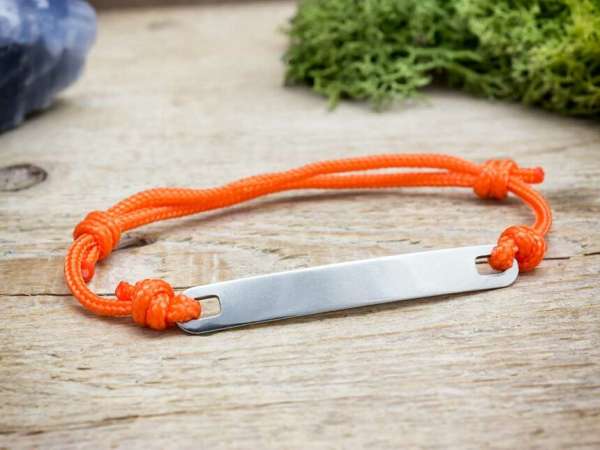 Gravírozható lapbetétes narancssárga microcord karkötő