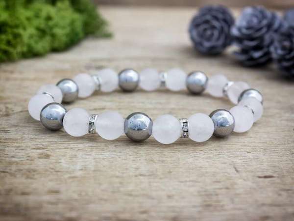 Ezüst rózsa vegyes ásvány karkötő