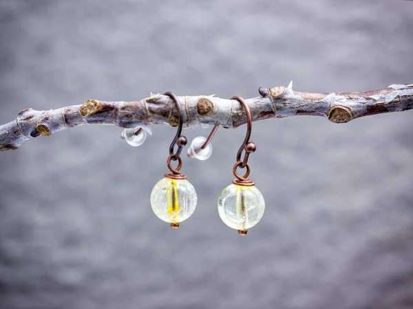 Citrin lógós réz drót fülbevaló 8mm