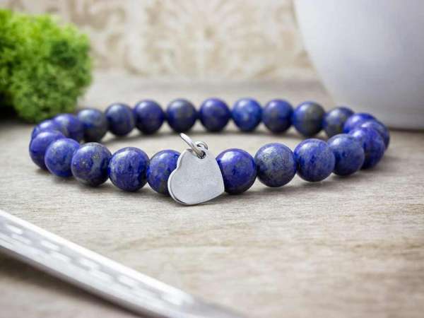 Gravírozható szív acél medálos lápisz lazuli ásvány karkötő