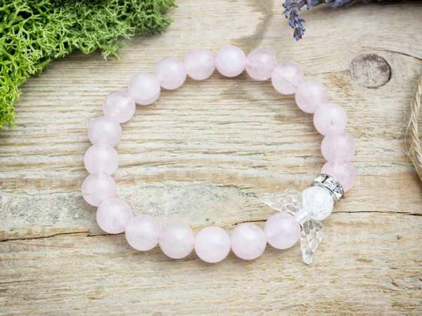 Angyal segítsége rózsakvarc és hegyikristály ásvány karkötő