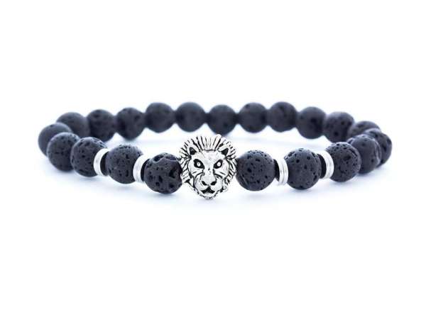 Ezüst színű nagy oroszlános lávaköves ásvány karkötő