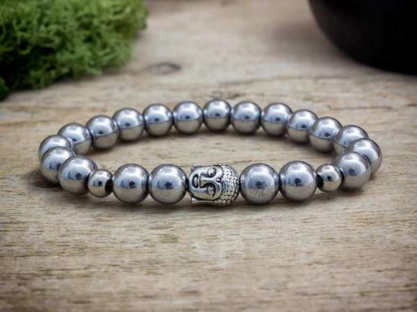 Buddha ezüst hematit ásvány karkötő