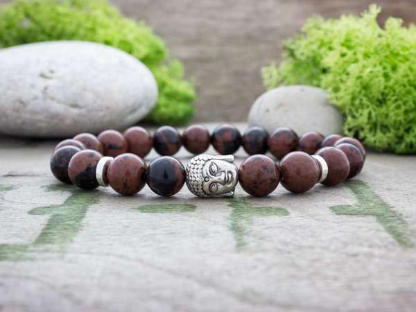 Buddha mahagóni obszidián ásvány karkötő