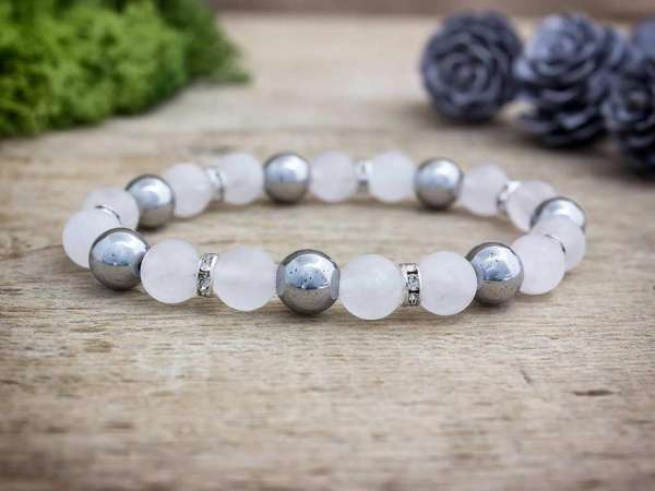 Ezüst rózsa vegyes ásvány karkötő