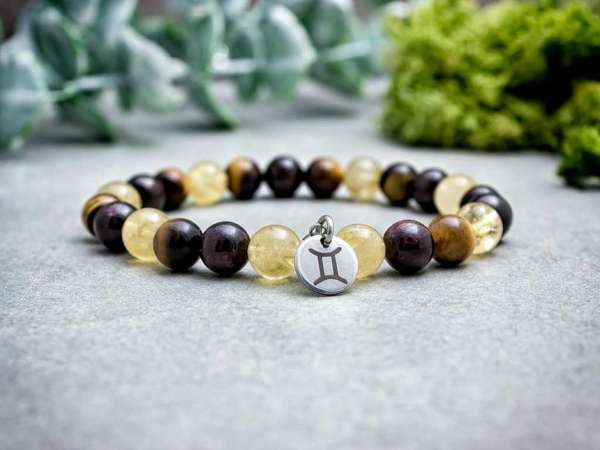 Ikrek csillagjegy medálos ásvány karkötő